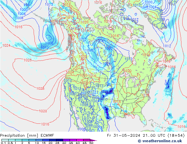 Srážky ECMWF Pá 31.05.2024 00 UTC