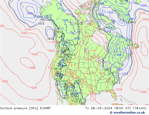 Bodendruck ECMWF Di 28.05.2024 18 UTC