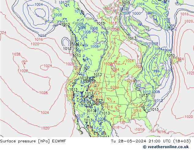 地面气压 ECMWF 星期二 28.05.2024 21 UTC