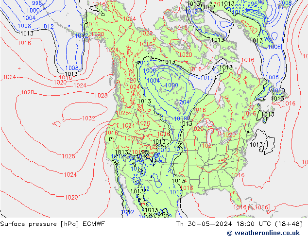 Pressione al suolo ECMWF gio 30.05.2024 18 UTC