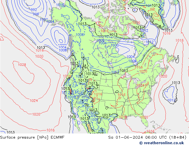 Presión superficial ECMWF sáb 01.06.2024 06 UTC