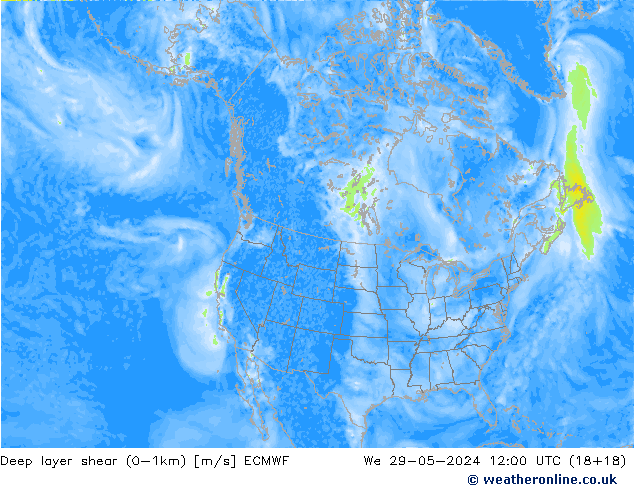 Deep layer shear (0-1km) ECMWF Qua 29.05.2024 12 UTC