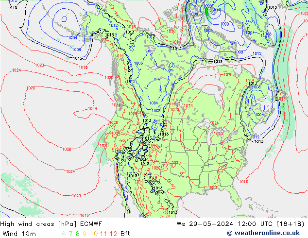 High wind areas ECMWF ср 29.05.2024 12 UTC