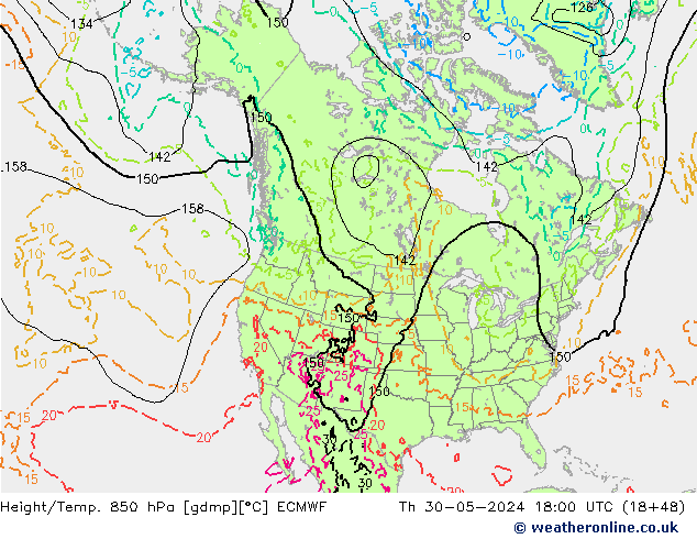 Height/Temp. 850 hPa ECMWF Čt 30.05.2024 18 UTC