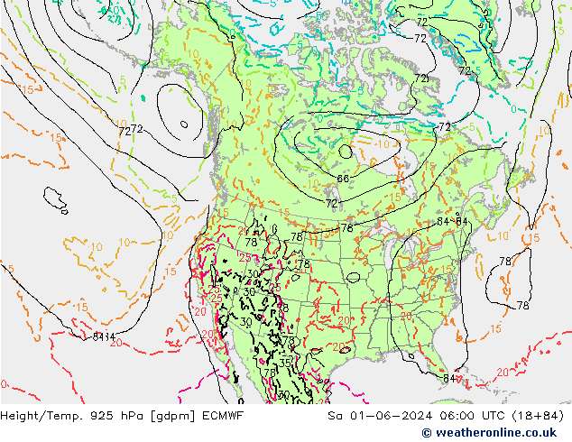 Height/Temp. 925 hPa ECMWF Sa 01.06.2024 06 UTC