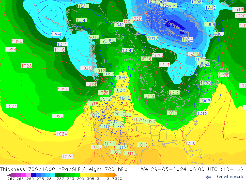 Schichtdicke 700-1000 hPa ECMWF Mi 29.05.2024 06 UTC