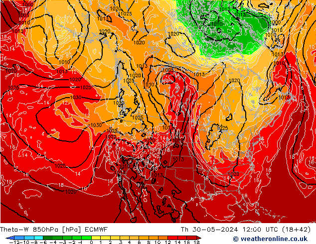 Theta-W 850hPa ECMWF gio 30.05.2024 12 UTC