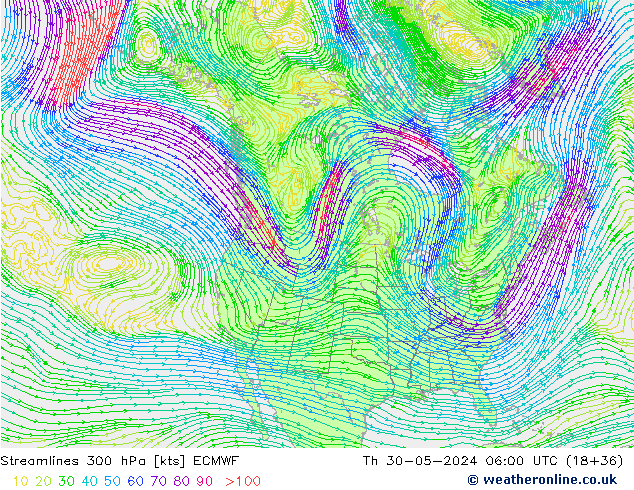 Streamlines 300 hPa ECMWF Th 30.05.2024 06 UTC