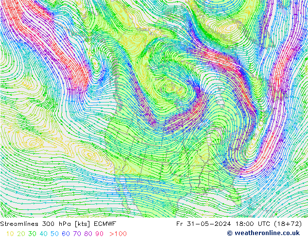 Stroomlijn 300 hPa ECMWF vr 31.05.2024 18 UTC