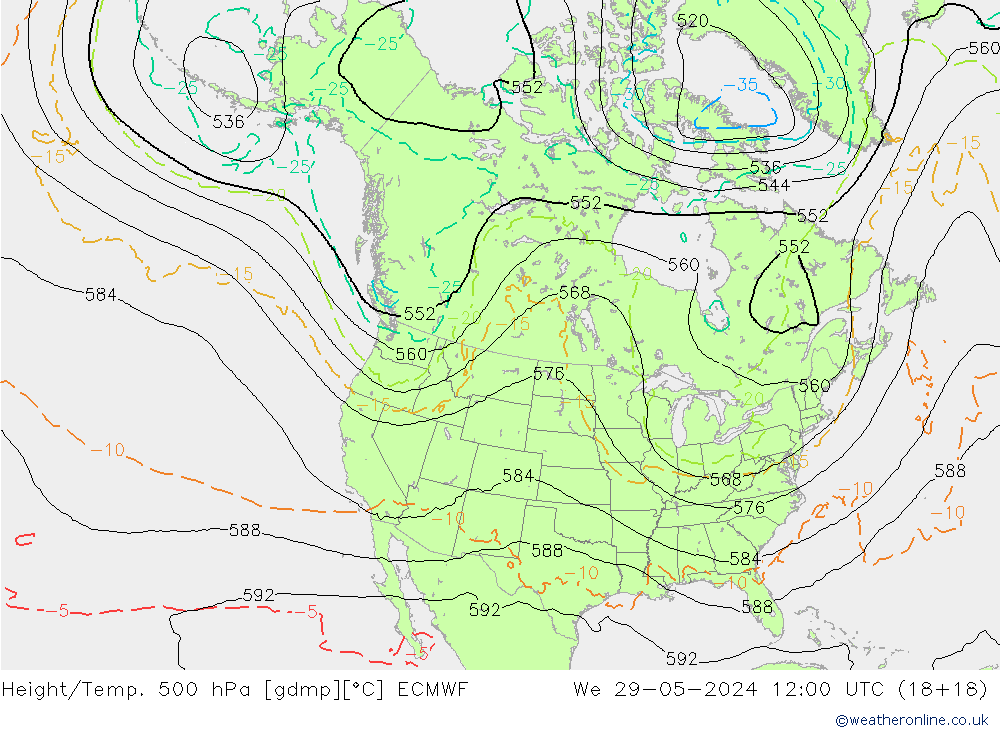 Z500/Rain (+SLP)/Z850 ECMWF  29.05.2024 12 UTC
