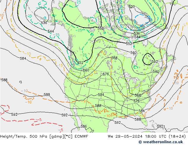 Z500/Rain (+SLP)/Z850 ECMWF We 29.05.2024 18 UTC