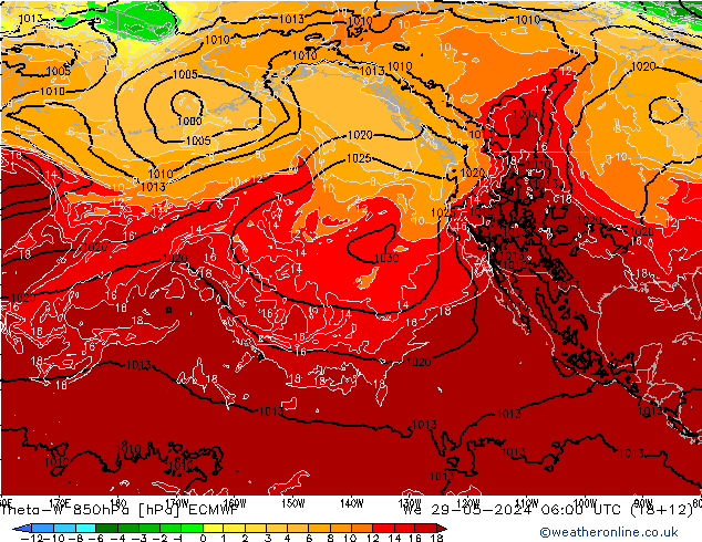 Theta-W 850hPa ECMWF śro. 29.05.2024 06 UTC