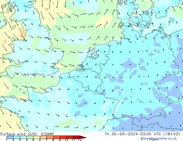 Rüzgar 10 m (bft) ECMWF Per 30.05.2024 03 UTC