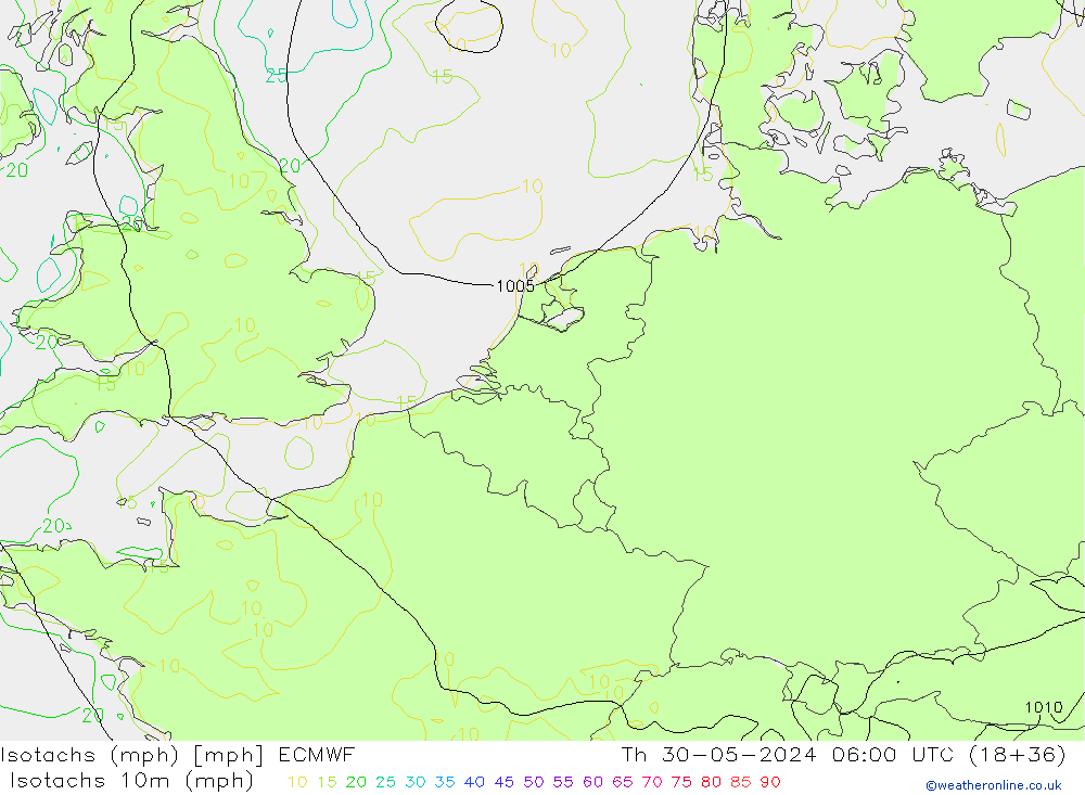 Isotachs (mph) ECMWF  30.05.2024 06 UTC