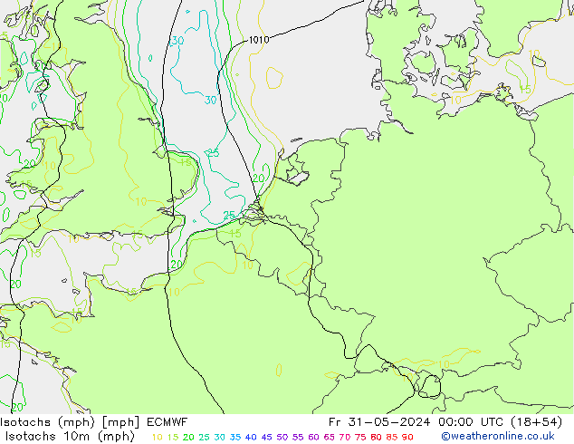 Isotachs (mph) ECMWF Pá 31.05.2024 00 UTC