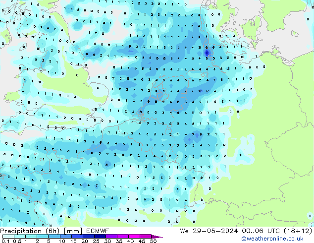 Precipitación (6h) ECMWF mié 29.05.2024 06 UTC