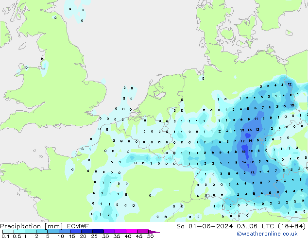 Srážky ECMWF So 01.06.2024 06 UTC