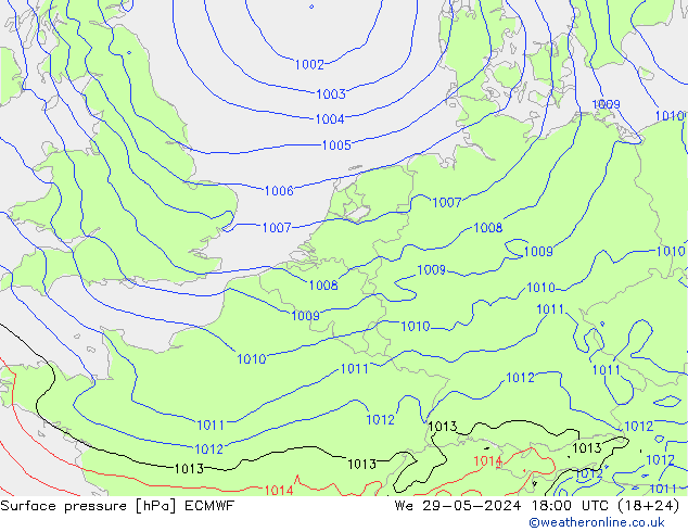 Atmosférický tlak ECMWF St 29.05.2024 18 UTC