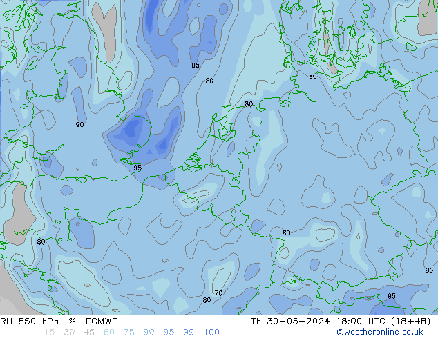 RH 850 hPa ECMWF Do 30.05.2024 18 UTC