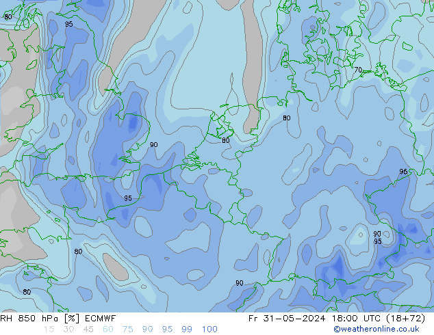 RH 850 hPa ECMWF Fr 31.05.2024 18 UTC