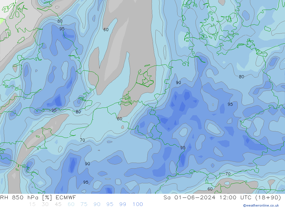 RH 850 hPa ECMWF Sáb 01.06.2024 12 UTC