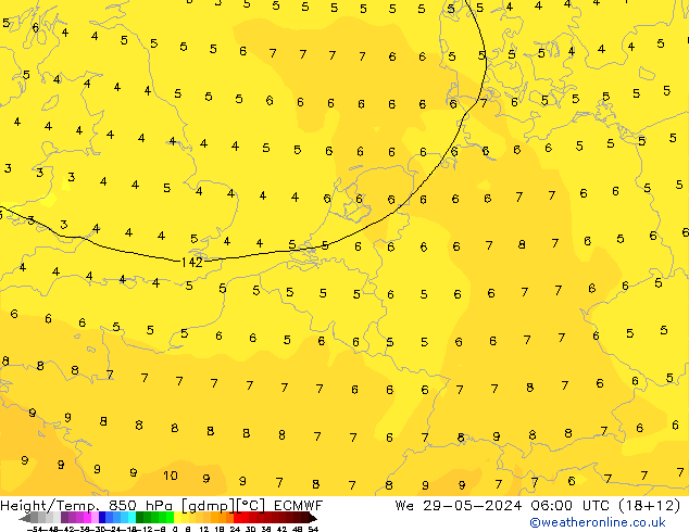 Z500/Rain (+SLP)/Z850 ECMWF mié 29.05.2024 06 UTC