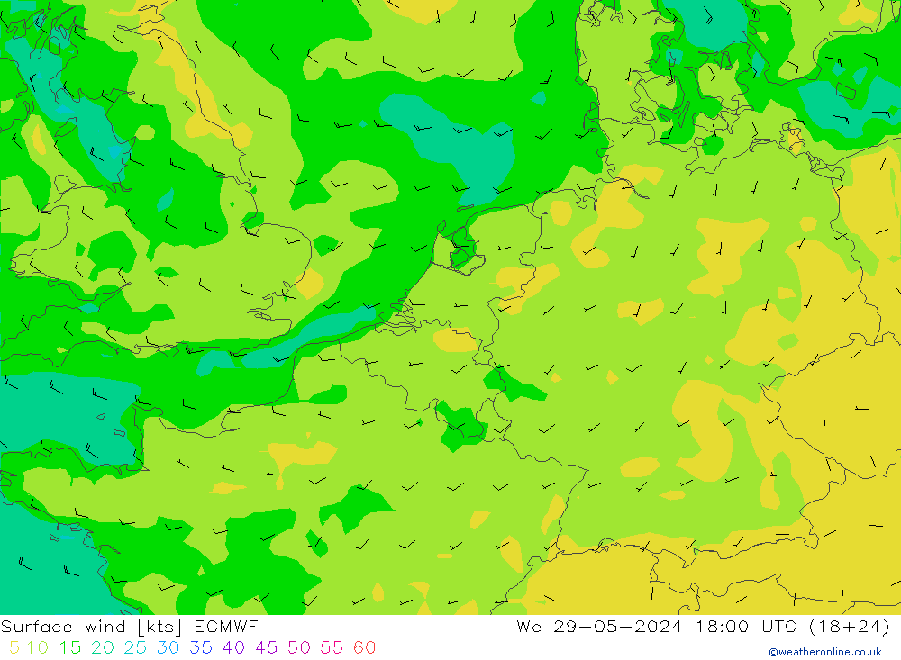 ветер 10 m ECMWF ср 29.05.2024 18 UTC