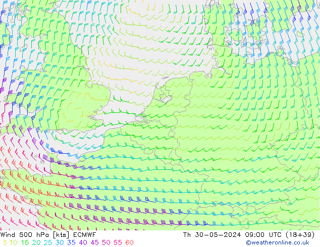 ветер 500 гПа ECMWF чт 30.05.2024 09 UTC