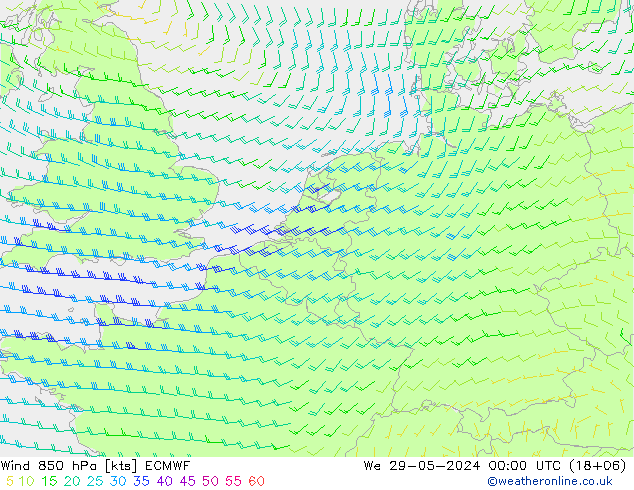 Wind 850 hPa ECMWF We 29.05.2024 00 UTC