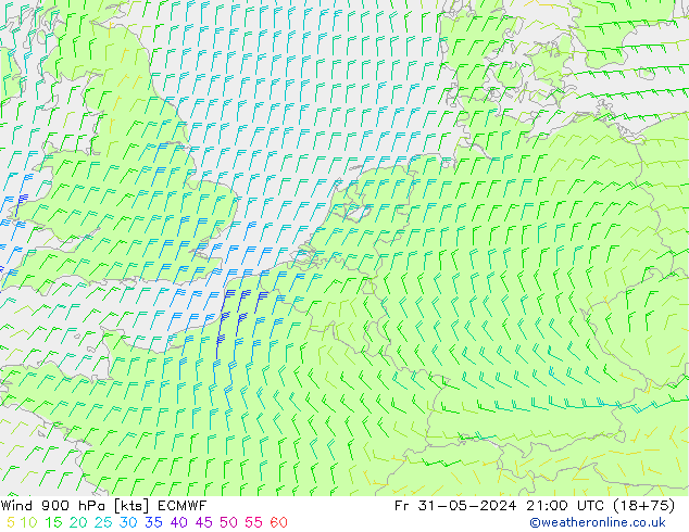 Vento 900 hPa ECMWF Sex 31.05.2024 21 UTC