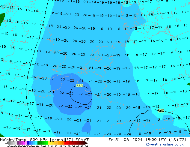 Height/Temp. 500 hPa ECMWF Fr 31.05.2024 18 UTC