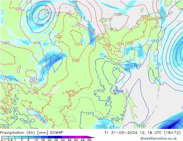 Precipitation (6h) ECMWF Fr 31.05.2024 18 UTC