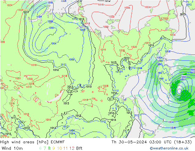 yüksek rüzgarlı alanlar ECMWF Per 30.05.2024 03 UTC