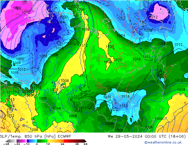 SLP/Temp. 850 hPa ECMWF We 29.05.2024 00 UTC