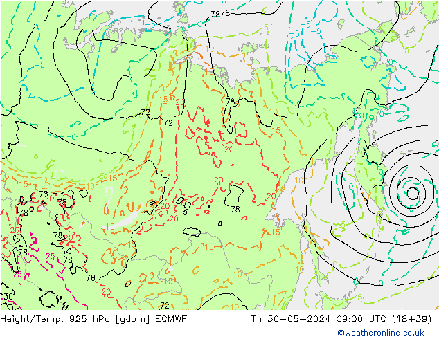 Height/Temp. 925 hPa ECMWF gio 30.05.2024 09 UTC