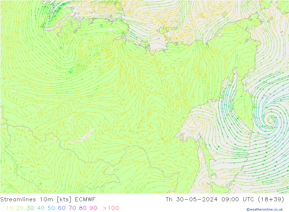 Linea di flusso 10m ECMWF gio 30.05.2024 09 UTC