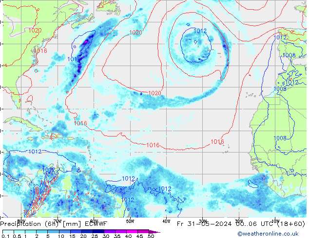 Precipitation (6h) ECMWF Pá 31.05.2024 06 UTC