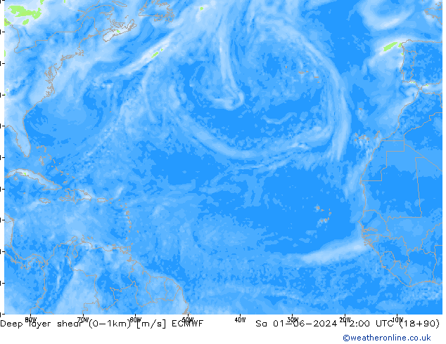 Deep layer shear (0-1km) ECMWF Sa 01.06.2024 12 UTC