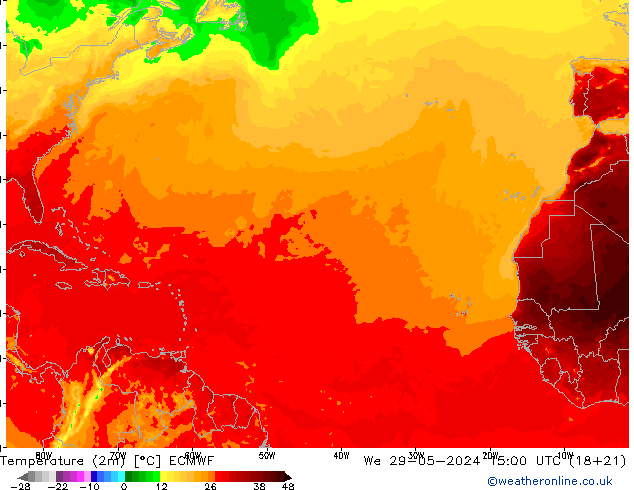 température (2m) ECMWF mer 29.05.2024 15 UTC