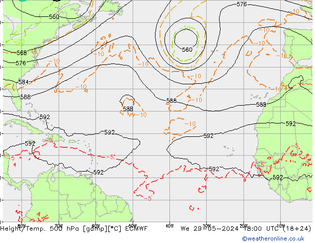 Z500/Rain (+SLP)/Z850 ECMWF mer 29.05.2024 18 UTC