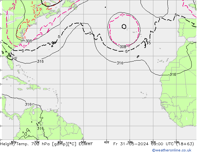 Height/Temp. 700 hPa ECMWF pt. 31.05.2024 09 UTC