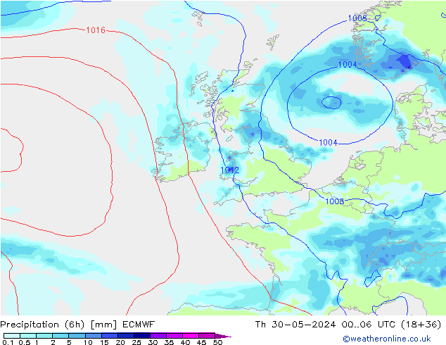 Z500/Rain (+SLP)/Z850 ECMWF jeu 30.05.2024 06 UTC