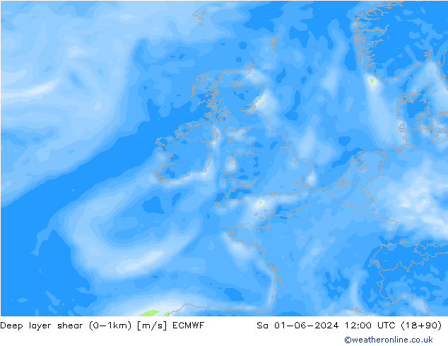 Deep layer shear (0-1km) ECMWF sáb 01.06.2024 12 UTC