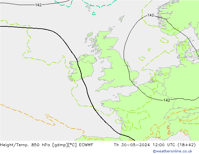 Height/Temp. 850 hPa ECMWF czw. 30.05.2024 12 UTC