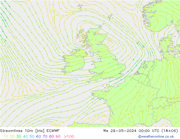 Línea de corriente 10m ECMWF mié 29.05.2024 00 UTC