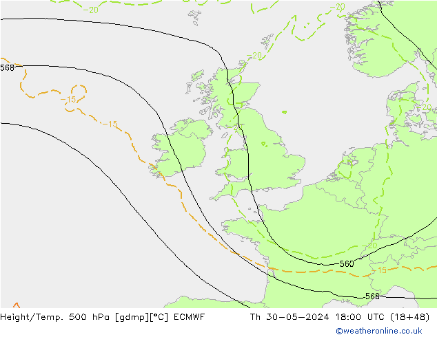 Z500/Rain (+SLP)/Z850 ECMWF Th 30.05.2024 18 UTC