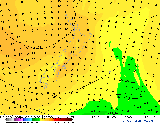 Z500/Rain (+SLP)/Z850 ECMWF чт 30.05.2024 18 UTC