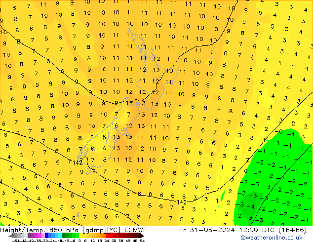 Z500/Rain (+SLP)/Z850 ECMWF Fr 31.05.2024 12 UTC