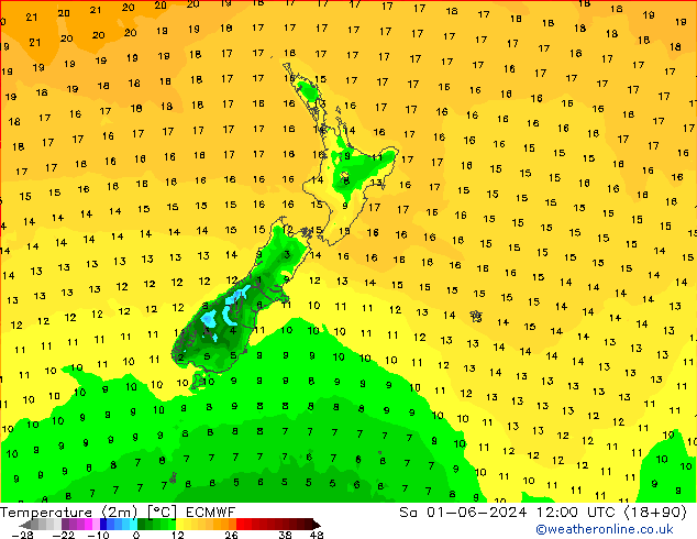 карта температуры ECMWF сб 01.06.2024 12 UTC