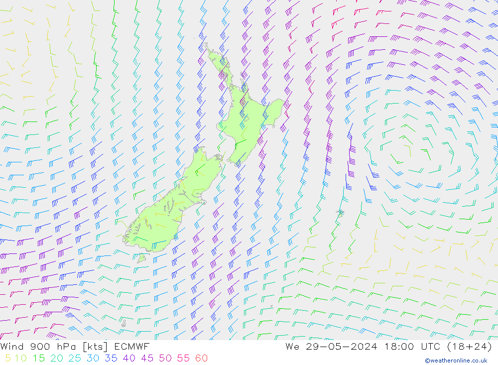 Viento 900 hPa ECMWF mié 29.05.2024 18 UTC